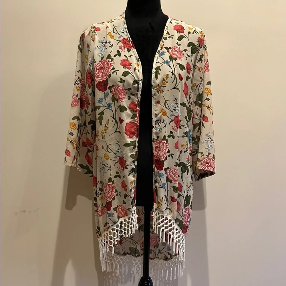 Johnny Was Floral Kimono with Fringe - Picture 1 of 9